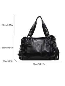 Fashionable Textured Large Capacity Tote Bag, Commuter Shoulder Crossbody Women's Bag, Suitable For Outings, Shopping, Travel, Commuting - Black - View 6