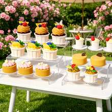 3/6/9 Pcs Clear Cupcake Display Risers 3 Tiers Rectangular Risers Display Stands Thick Collectibles Jewelry Display Shelf Display Shelves Risers - View 3