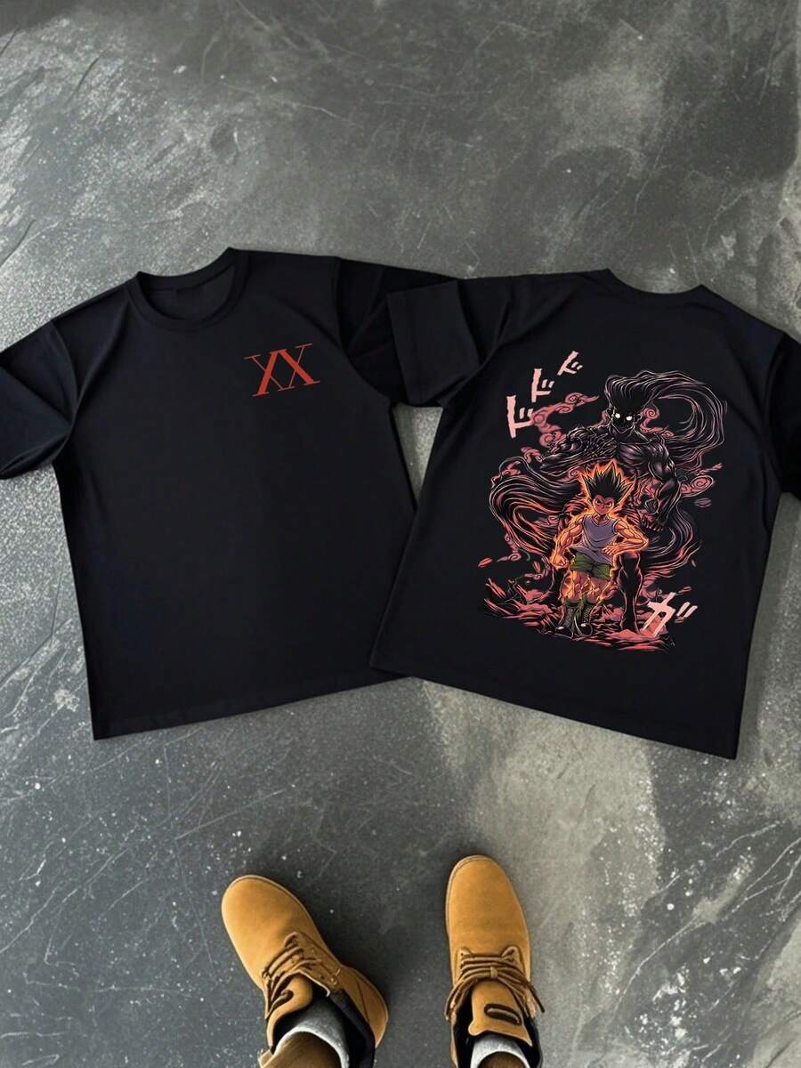 2026 New Men's Y2K Style 100% Cotton T-Shirt, Featuring XX Letter Logo And Vibrant Flame Shadow Print, Double-Sided Digital Printing, Comfortable Loose Fit, Graphic Tee, Modern Hip-Hop Urban Skateboard Culture Fashion Streetwear.