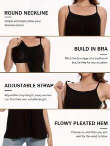 Vislivin Women's Summer Camisole With Built-In Bra - Seamless Sleeveless Top, Soft And Loose Camisole With Adjustable Straps, Elegant And Comfortable Blouse For Casual Wear - 黑色 - 查看 6