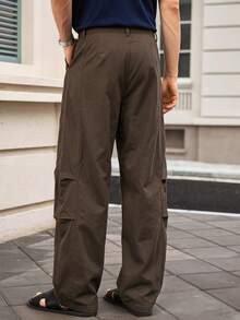 Officeau Japanese Style Straight Leg Cargo Pants, Casual Loose Fit Trousers For Men - Coffee Brown - View 2
