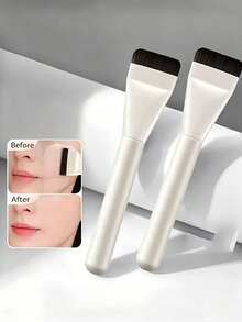 3pcs Flat Head Foundation Makeup Brush Set, Selected Fine Soft Bristles, Even Powder Pickup Without Absorption, Lightweight And Adherent Application, Multi-Purpose For Foundation, Concealer, Mud Mask Application. Minimalist Pure White Solid Wood Handle For Comfortable Grip, Compact And Portable, Beginners Can Easily Create Seamless Base Makeup. Suitable For Daily Home Makeup And On-The-Go Touch-Ups, High Cost-Performance Beauty Combination, One Set Meets All Full Face Base Makeup Needs. - Multicolor - View 1