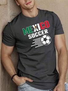 Remera Estilo Universitario México Fútbol, Diseño Clásico Letras + Balón Tricolor, Prenda Casual para Hinchas del Deporte Nacional Mexicano temporada 2026 - Gris Oscuro - Ver 1
