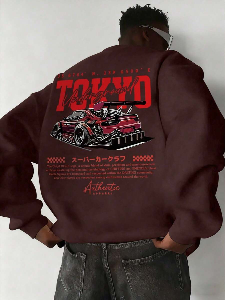 Sudadera de moda 2026 para hombre, estilo motociclista, casual, con estampado temático de piloto de carreras, cómoda, de cuello redondo, para primavera/otoño. - Marrón - Ver 1