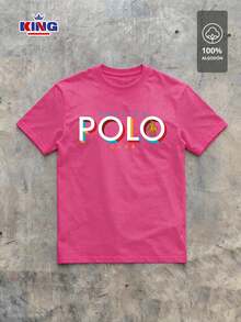 Original HPC POLO T-Shirt With Round Neck And Short Sleeves – Themed Graphic Design "HPC: Retro Typography Houston" – 100% Cotton - 玫紅色 - 查看 2