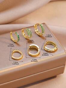 6pcs/Set Luxury Jewelry Geometric Earrings Set, Green Earrings, Fashionable And Elegant Personal Accessories, Suitable For Women's Daily Wear And Party/Holiday Gifts. - Green - View 9