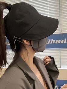 1件女款夏季寬邊遮陽帽，防紫外線，遮臉，戶外騎行，不易翻轉，可折疊，頂部網眼馬尾通風設計 - 漁夫帽 - 查看 8