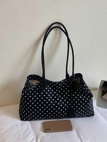 SIMUTINE Fashion Large Capacity Polka Dot Bag For Women, Korean Style Tote Bag Versatile Minimalist Underarm Bag, PU Fabric, Daily Use Bag, Suitable For Shopping, Travel, Shopping, Work, University - Black - View 7