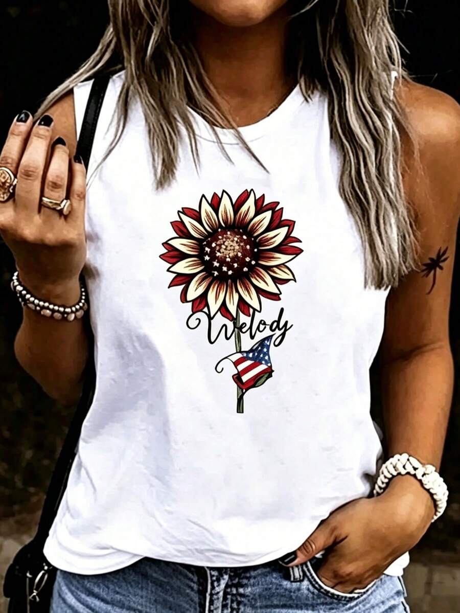 Women's Sleeveless Y2K Top, American Flag Patriotic Print Loose Vest, Casual Summer Blouse For 4th Of July Independence Day Unisex Casual Sleeveless - 白色3 - 查看 1
