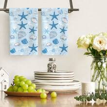 1pc/2pcs/4pcs Blue Starfish & Seashell Print Kitchen Towels, Ultra Soft, Quick-Drying & High Absorbency, Minimalist Ocean Style, Machine Washable, Hand Towels For Kitchen & Restaurant Decor - Multicolor - View 10