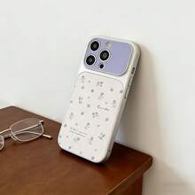 1pc Silver & Blue Color Block Floral Pattern Full Coverage Lens Protection Shockproof Anti-Collision Personalized Phone Case Compatible With IPhone 16 Pro Max/17/16/15/14 Plus/13/12/11 Air Protective Shell - Multicolor - View 3