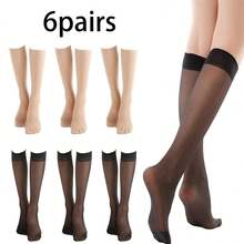 6 Pairs Fashion Solid Black Over-The-Knee Long Stockings, Sexy Transparent, Can Be Paired With Boots/Loafers/High Heels, Suitable For Couples Daily Wear - Multicolor - View 11