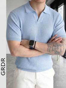 Men Knit Tops - Baby Blue - View 3