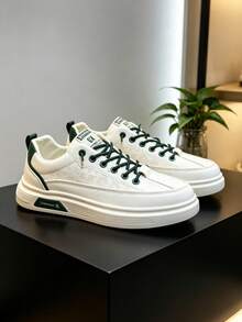 Men's Universal Low-Top Solid Color Casual Skate Shoes Breathable, Lightweight, PVC Sole, Suitable For All Seasons Outdoor Walking, - White and green - View 5