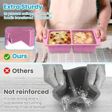 2 Pack Silicone Freezer Trays With Lid Easy Storage Silicone Soup Freezer Molds 2 Cup ,Cube Tray Freezing Broth Sauces Store Leftovers , Leakproof, Easy Release Dishwasher - Purple+Pink - View 6