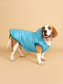 1pc Solid Color Hooded Thick Thermal Lined Warm Vest For Border Collie, Bichon, Corgi, Beagle, Small And Medium Dogs, Autumn/Winter Skiing Outfit - Blue - View 5