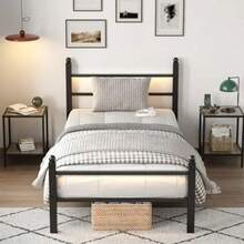 Base De Cama Individual De Metal Para Dormitorio Pequeño - Negro - Ver 4