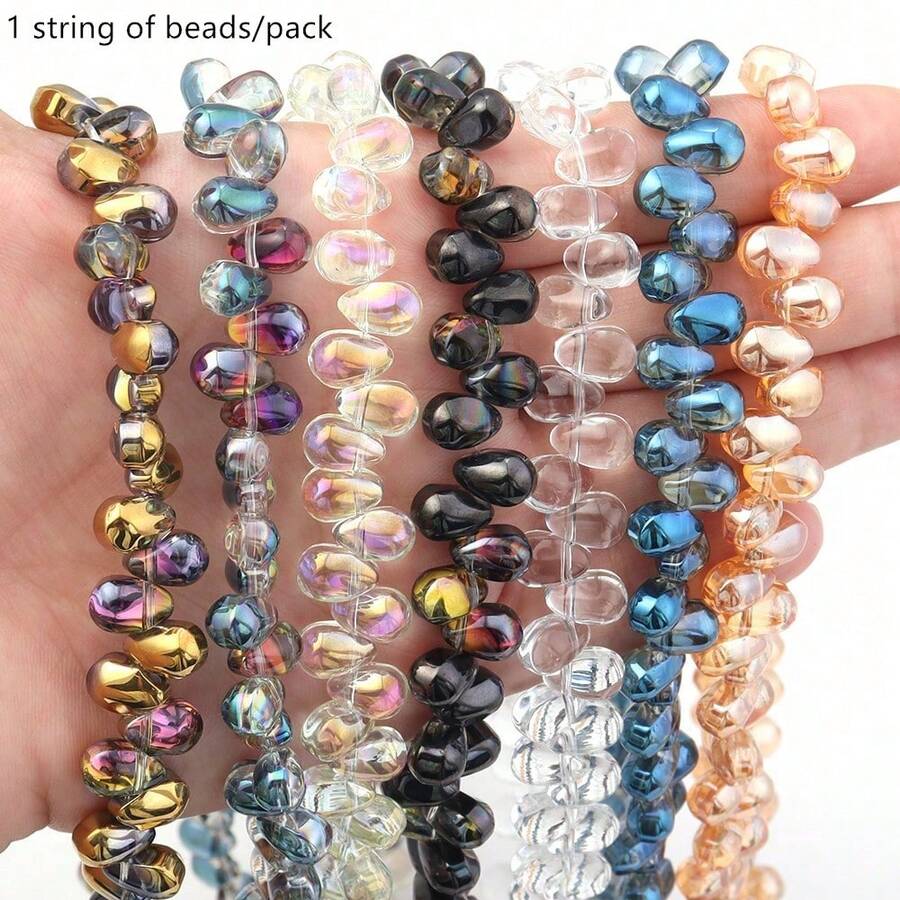 1 Strand 6*9mm Shiny Coated Teardrop Glass Beads, Approx. 95pcs, Hanging Artificial Crystal Glass Beads - Jewelry Making DIY Beads Accessories, DIY Special Bracelets, Earrings, Hair Accessories, Headwear, Pendants, Charms And Crafts