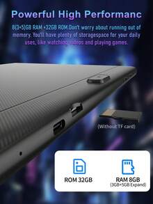 Coopers Android 15 平板電腦，10.1 吋平板，CPU T310 2.0GHz 四核處理器，8GB (3GB+5GB 擴展) RAM+32GB ROM/1TB 可擴展儲存，支持 2.5G+5G+WiFi 6，2MP+5MP 攝像頭，6000mAh 電池，可玩遊戲，10 吋 Android 筆記本電腦/支持 Widevine L1 (不含適配器) - 黑1 - 查看 9