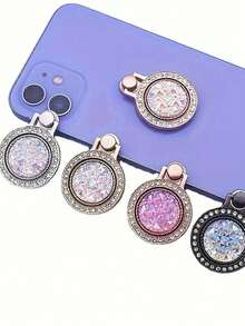 1pc Rhinestone Metal Phone Ring Holder/Ring, With Adjustable Ring, Gold Zinc Alloy Asymmetric Phone Ring, Suitable For IPhone, Android Phones, Birthday Gift, Gift For Family, Friends, Ring Holder, Phone Accessories - Multicolor - View 4