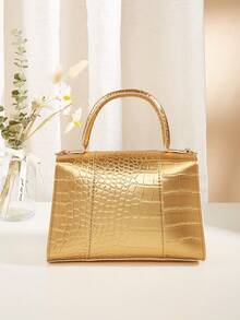 1pc Girls Luxury Crocodile Embossed Small Square Handbag, Metal Chain Crossbody Bag, Versatile Mini Bag For Banquet And Commute, Ideal Gift Choice - M635 - View 4