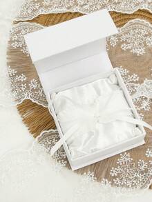 1pc Personalized Name & Date Ring Pillow With Box, Customized Elegant White Ring Box, Customized Pleated Wedding Ring Pillow With Bow, Elegant Tulle Pleats, Suitable For Engagement, Proposal, Anniversary Ceremony And Gifts - White - View 8