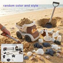 Large Capacity Dump Truck (Tilting Bed) + 2 Shovels + Watering Can + Ocean Animal Models Summer Water Play Sand Digging Tools Outdoor Backyard Sand Digging Camping Toys, Portable Storage Beach Dump Truck Set ~ Random Color And Accessories - White - View 6