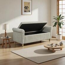 Footstool With Storage Space, Fabric-Covered Footrest With Hinged Lid, Compact Scandinavian-Style Stool For Living Room Or Bedroom - 駝色 - 查看 4
