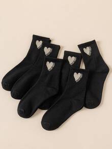 1/6 Pairs Women's Black Mid-Calf Socks, Comfortable Casual Minimalist Versatile For Daily Use - Black - View 2