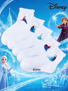 Disney 1/5雙黑色雙條紋白色中筒襪，女童短襪，柔軟舒適透氣，防滑船襪，可愛休閒風，適合日常穿著/派對禮物/復活節/夏季，多色襪子，藍色系列襪子，卡通趣味，簡約百搭禮物襪，女學生運動短襪 - 彩色 - 查看 1