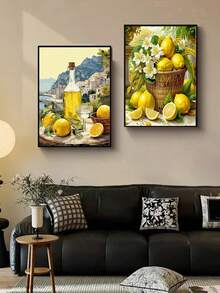 2pcs DIY Diamond Painting Sticker Embroidery Flower Floral Lemon Home Decor Full Drill 30*40cm - Sets - View 2