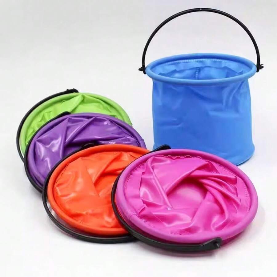 1pc Foldable Small Water Bucket, Soft Rubber Collapsible Portable Bucket, Flexible And Wear-Resistant With Handle, Compressible Storage Space-Saving, Fresh Color, Suitable For Home Cleaning, Camping, Fishing, Outdoor Travel Practical Accessory - Folding Bucket - View 1