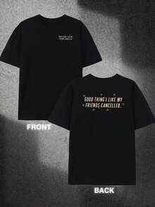 Camiseta de hombre% estampada por ambos lados |   Impresión a doble cara en la parte delantera y trasera, patrón de estrellas coloridas en la parte trasera, mangas cortas y cuello redond - Negro - Ver 2