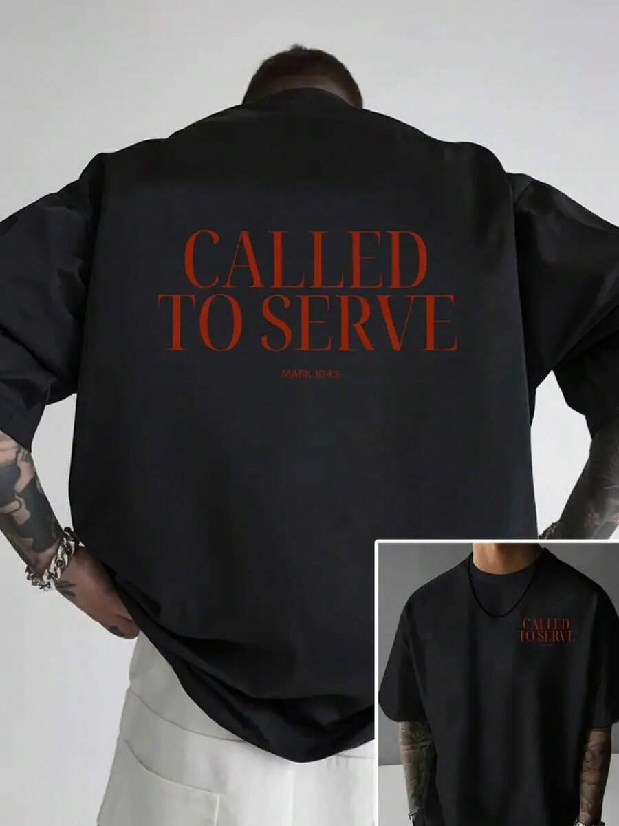 Summoning Service, Mark Gospel 10:45, camiseta de moda para hombre con estampado de doble cara, adecuada para uso diario casual en casa, se puede usar para actividades deportivas y de fitnes - Negro - Ver 1