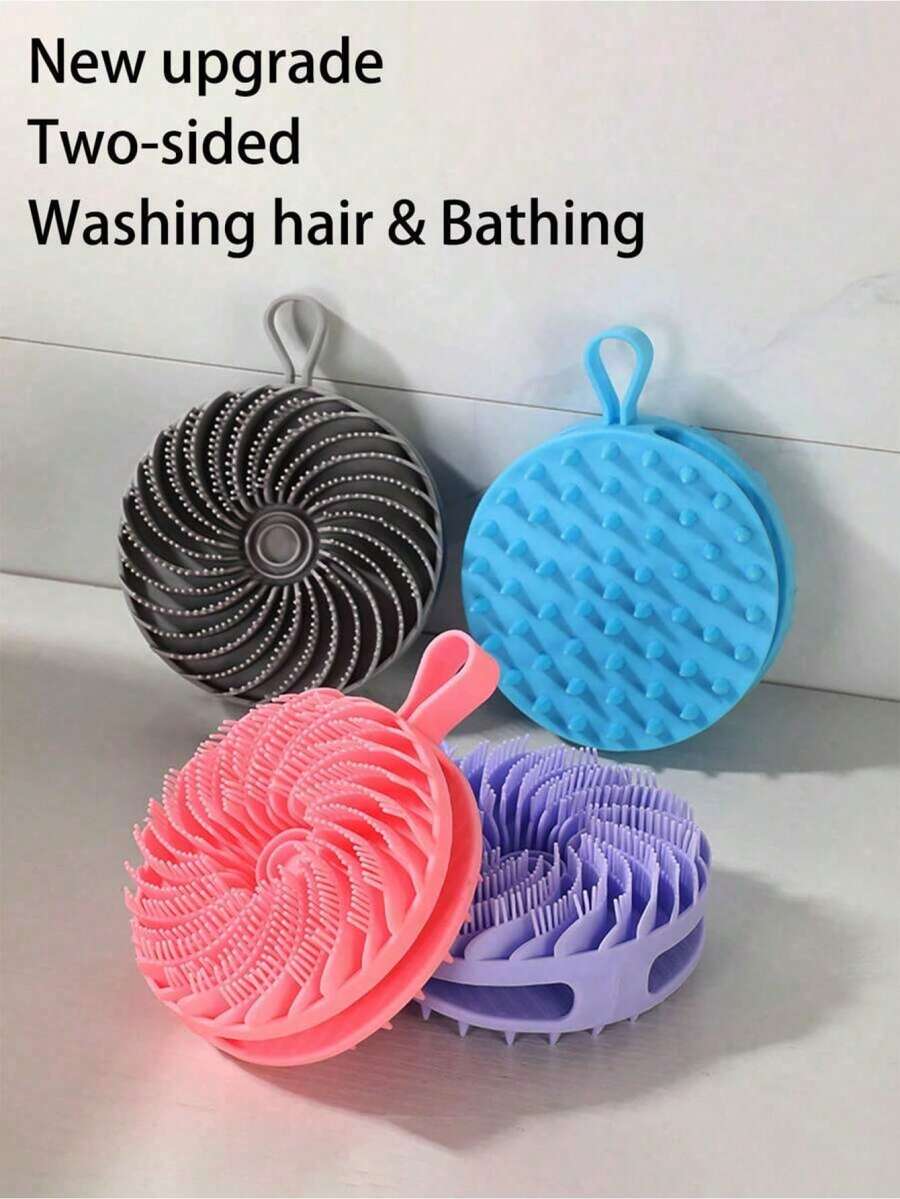 1pc Soft Silicone Exfoliating Bath Brush, Double-Sided Design For Hair Washing And Bathing 2-In-1, Ergonomic Handle - Shower Massage Tool, Battery-Free, Portable, Suitable For Home And Travel, Gentle Cleansing, Removes Dead Skin, Light Beige, Bath Accessory - Multicolor - View 1