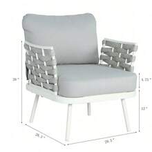 A White Set With A Floral Print And Gray, Including Two Steel Chairs. - Blanco Roto + Gris + Metal + Cuerda + Tejido Impermeable + Espuma1 - View 8