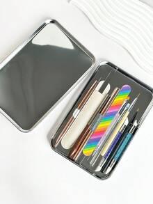 1 Peça Bandeja Grande Quadrada de Aço Inoxidável para Armazenamento e Desinfecção de Ferramentas de Arte de Unhas - Prata - Visão 3
