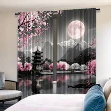 2pcs/Set, Japanese Cherry Blossom Pavilion Pattern, Digital Print, Suitable For Living Room, Bedroom, Balcony, Study, Create Romantic Atmosphere - Multicolor - View 5