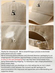 1pc Unisex Khaki Color Panda Embroidery Washed Soft Top Adjustable Baseball Cap For Daily Casual Wear - A - View 5