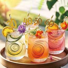 10 piezas Pajitas de papel desechables para cumpleaños, pajitas de decoración de mesa para fiesta de cumpleaños, pajitas desechables de decoración de habitación de cumpleaños, vajilla desechable, decoración de cocina para fiesta de vacaciones en casa, decoración de cumpleaños 30/40/50/60 - Dorado - Ver 2
