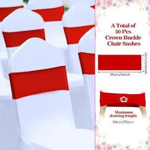 10pcs Spandex Chair Back Decorative Tie Straps, Elastic Chair Bands With Bows And Crown-Shaped Buckle Sliders, For Graduation Season, Prom, Wedding, Party, Banquet Decoration - Red - View 2