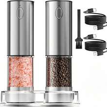 Electric Salt And Pepper Grinder Set With Charging Base, Rechargeable Pepper Mill, 95ml Large Capacity, White LED Light And Adjustable Coarseness, Ideal For Home And Kitchen Use - Silver - View 10