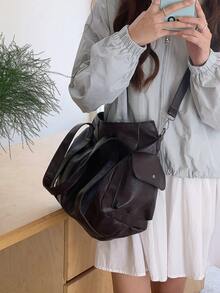 2024 Spring/Summer New Large Capacity Vintage Briefcase Women's Unique Design Shoulder Crossbody Bag - Coffee - View 3