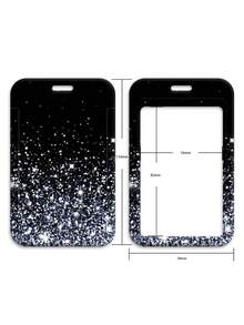 1 Set Glitter Pattern Fashionable Personalized Push-Pull Card Holder, Glitter Pattern Printed Keychain Pendant Bag Charm, Student ID Bus Card Protective Sleeve, Suitable For Office Workers And Students Daily Use - Rectangle - View 3