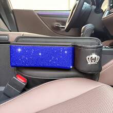 1 buah Tas Penyimpanan Samping Celah Berlian Mahkota, Kotak Penyimpanan Membran Kursi Mobil Berpayet dan Rhinestone dengan Tempat Gelas, Tas Penyimpanan Multifungsi Aksesori Mobil Elegan dari Kulit PU untuk Sisi Pengemudi, Modis, Cantik dan Praktis | Aksesori Mobil Dekoratif - Pengemudi - View 1
