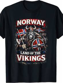 Nd The Viking – Norway Viking Warrior T-Shirt, Plain Black T-Shirt For Men, Funny, Perfect For Home, Outdoor, Work, Gifts (Birthdays, Valentine's Day, Mother's Day), All Sizes, Unisex - 黑色 - 查看 1