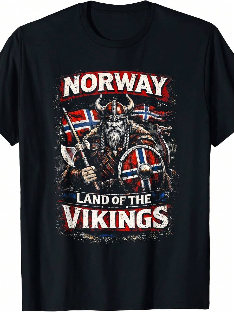 Nd The Viking – Norway Viking Warrior T-Shirt, Plain Black T-Shirt For Men, Funny, Perfect For Home, Outdoor, Work, Gifts (Birthdays, Valentine's Day, Mother's Day), All Sizes, Unisex - 黑色 - 查看 1