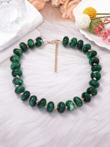 1pc Bohemian Multi-Layer Colorful Oval Beaded Necklace For Women, Rainbow Mixed Gemstone Design, Chunky Statement Collar Style, Suitable For Women, Perfect For Beach Vacation, Daily Travel Wear, Beach Accessory, Women's Summer Accessory, Summer Jewelry, Back To School Gift, Summer Vibe - Multicolor - View 9