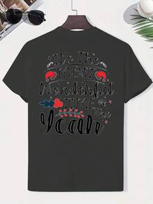 Conjunto de regalo navideño: Camiseta de verano para hombre, deportiva y casual, de talla, con estampado de doble cara, diseño moderno y a la moda, corte holgado, cuello redondo versá - Negro - Ver 3