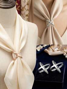 1/2/3PCS Gold Scarf Ring - Multi-Functional Hollow Cross Design, Smooth Square Shawl Clasp For Silk Scarves & Wraps, Elegant Fashion Accessory - Gold - View 11